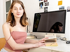 Aesthetic hottie Sasha Paige is touching her wet shaved pussy