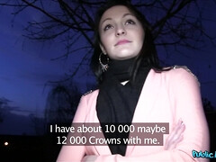 Amateur, Chica, Belleza, Morena, Europeo, Dinero, Al aire libre, Público