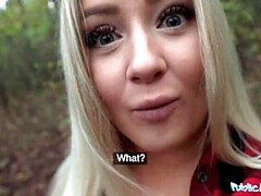 Public Agent Beautiful Busty Blonde takes her clothes off in the woods before fucking