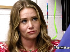 Darkhaired housewife rides officers knob