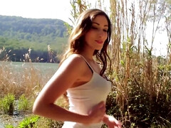 Splendid girl gets naked outside and teases with hot body