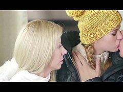 Step mother and her young daughter warm up a big pecker