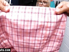 Diminutive nubile thief in glasses learning a lesson a cops humungous man sausage