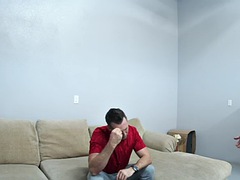 Ripped stud jerks off after boyfriend busts ball and kicks cock in duo