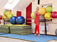 Chica, Rubia, Fetiche, Despelote, Gimnasio, Público, Ruso, Solo