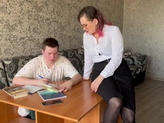 Одноклассница, Очки, Милф, Натуральные сиськи, Русские, Чулки, Учитель, Униформа