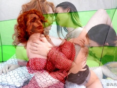Tag Teaming The Glampers Lulu Chu, Annabel Redd, Jax Slayher, AJ - redhead PAWG with big naturals and Asian
