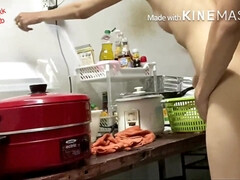 Amateur, Asiático, Pareja, Peludo, Cocina, Adolescente, Tailandés, Voyeur