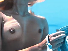 Cinematic beauty swims and strips showing her tight pussy