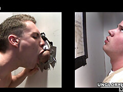 Fooled gloryhole guest gets gay BJ