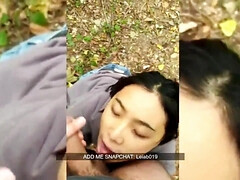 Asian nice lady gargling white dick in public