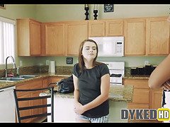 Two teenie female roomies struggle then agree to fuck