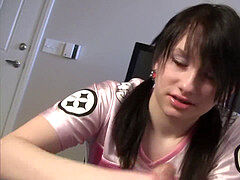 first time on video cute teen girlfriend with braces gives the finest handjob ever