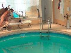 Pro model Sunny Honey bareback fucked poolside during swimming lesson
