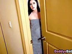 Violet Rain, a young natural-titted stepdaughter, fucks her daddy in her room