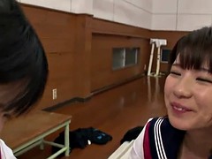 Naughty young japanese schoolgirls sharing cock
