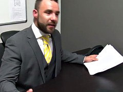 hairy British stud cumming in the office