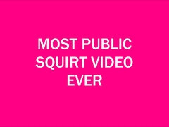 Naughty redhead gives a messy solo squirt in public