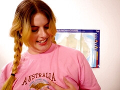 Pigtailed blonde fatty enjoys Vegemite