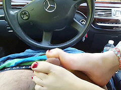 Edging with Her stunning feet in my Mercedes Benz