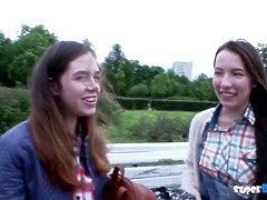 Teenie enjoys threesome with a big hard schlong