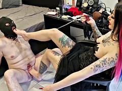 CBT, Vibrator on a Chastity Belt, Cock Sounding with Nails, Foot Fetish, and Ball Kicking