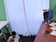 Doctor fingers busty blonde patient