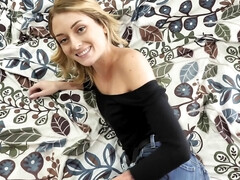 Slim blonde lures caring stepbrother into spontaneous sex