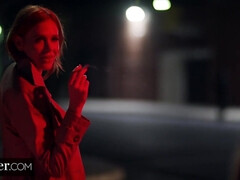 フェラチオ, 茶髪の, チン, 顔射, なめる, 下着, 赤毛, 三人