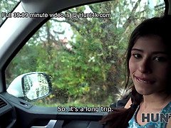 Naughty road trip ends in a hot threesome with gorgeous girl, pierced nipples & latina pov action