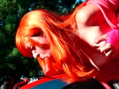 Vrouw, Duits, Masturbatie, Buiten, Openbaar, Roodharige vrouw, Tiener, Tieten likken