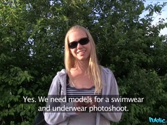 Public Agent (FakeHub): Blonde with clean shaven pussy fucks in the grass