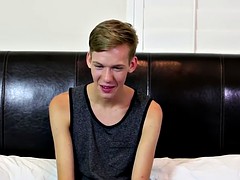 skinny twink wanks his long cock until he explodes his jizz