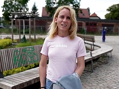 Blond-haired chick is going to rub her slit and get off