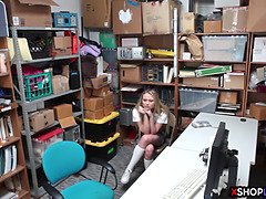 Blonde petite teen busted and banged by a security guy