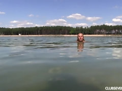 ブロンド, ヨーロピアン, アウトドア, 公共, 剃毛, ガリガリ, 一人, 濡れ