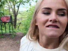 Enthousiasteling, Blond, Pijpbeurt, Tsjechisch, Hondjeshouding, Europees, Buiten, Openbaar