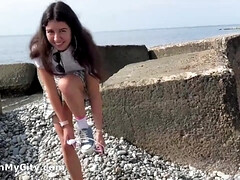 18 ans, Nana, Plage, Tir de sperme, Queue, Pov, Chatte, Adolescente