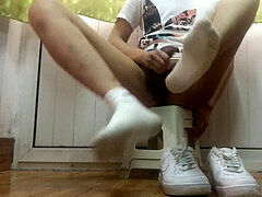 Asiatisch, Spermaladung, Füsse, Socken