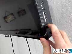 Kiley Jay tricks her petite tenant landlord into fucking her hard in POV