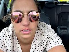 素人, デカパイ, 車, フランス人, オナニー, 公共, オッパイの