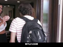 茶髪の, 巨乳な, イく瞬間, チン, バック, 淫乱熟女, オッパイの, 妻