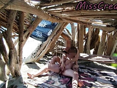 Playa, Hembra, Ama de casa, Maduro, Desnudo, Chorro, Mojado, Esposa