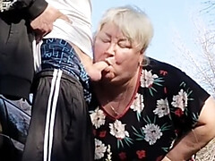 MILF Mother-in-Law Holds My Dick While I Pee & Sucks It Public Blowjob