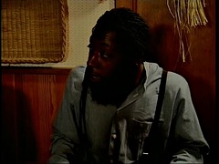 Ebony hunks  working with haystack in Amish warehouse