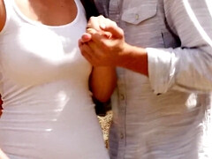 Zwart, Spijkerbroeken, Masturbatie, Natuurlijke tieten, Buiten, Doordringend, Kut duiken, Bekijker