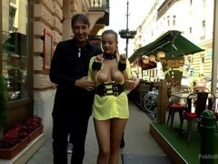 Blonde, Bondage, Domination, Femelle, Public, Rugueux, Esclave, Voyeur