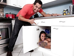 Astonishing busty blonde Natalia Mendez gets fucked in the kitchen