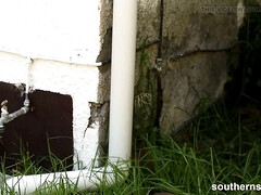 Tussi, Grosser schwanz, Grosse titten, Hd, Lecken, Im freien, Muschi, Spanner