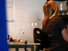 Kim Cums at Work